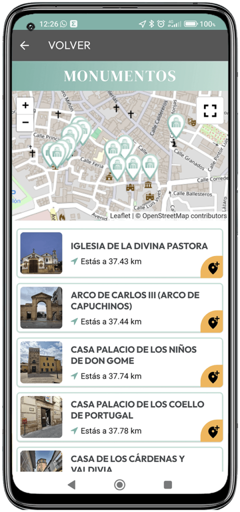 Mapa móvil con puntos de interés y rutas