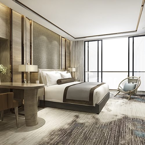 3d rendering luxury classic modern bedroom suite in hotel